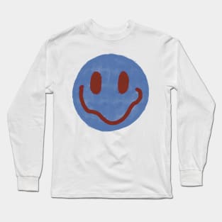 Blue and Maroon Smiley Face Long Sleeve T-Shirt